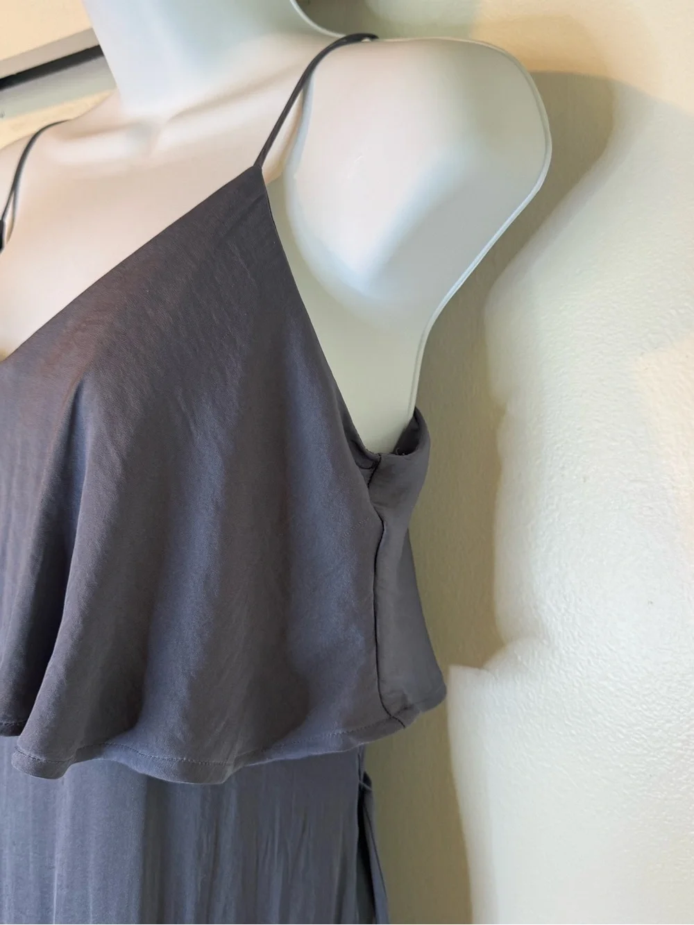Abercrombie & Fitch Charcoal Blueish Gray Ruffle Maxi Dress - Spaghetti Straps
